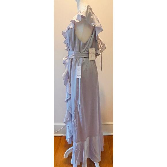 NWT Show Me Your MuMu Samantha Ruffle Cap Sleeve Wrap Silver Dress 2X - Picture 2 of 10
